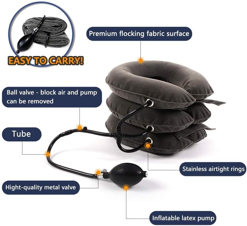 Cervical Neck Traction Device for Instant Neck Pain Relief - Inflatable & Adjustable Neck Stretcher Neck Support Brace, Neck Traction Pillow