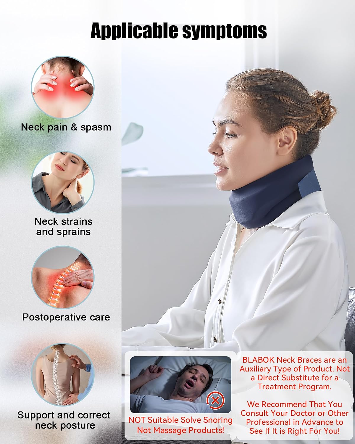 Neck Brace for Sleeping - Cervical Collar Relief Neck Pain and Neck Support Soft Foam Wraps Keep Vertebrae Stable for Relief of Cervical Spine Pressure